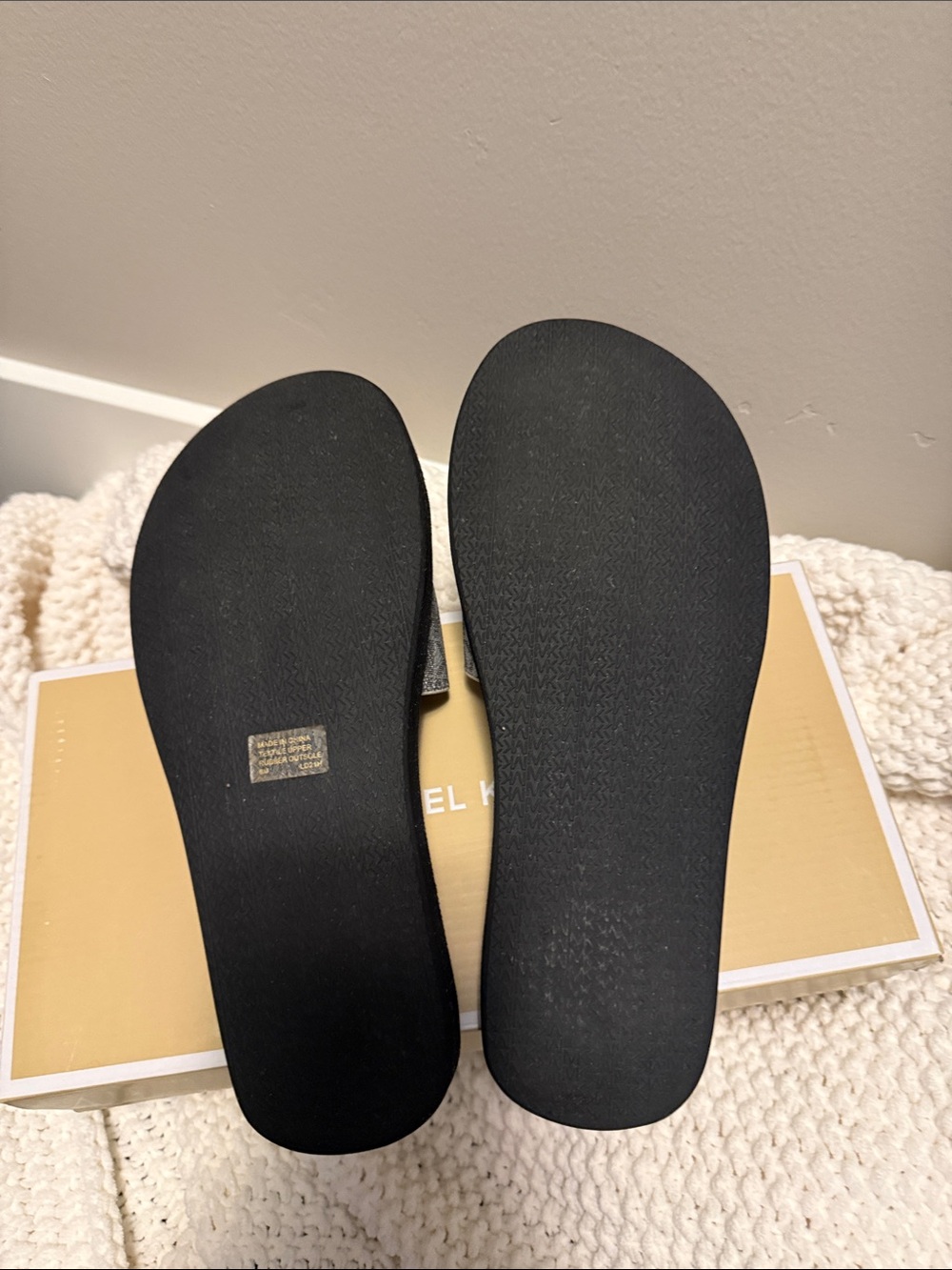 Michael Kors Black Footbed Slides with Silver MK Strap - Picture 2 of 4